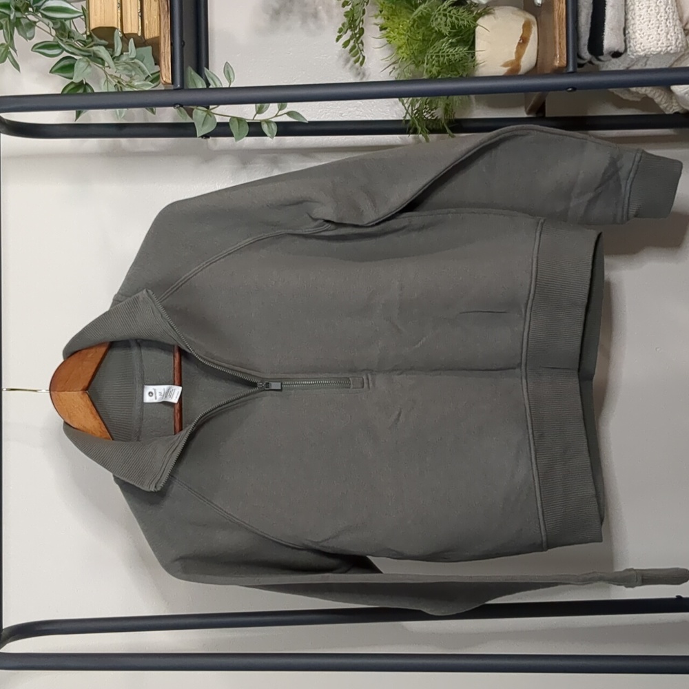 Sage Green Transitional Athleisure Half Zip Jacket